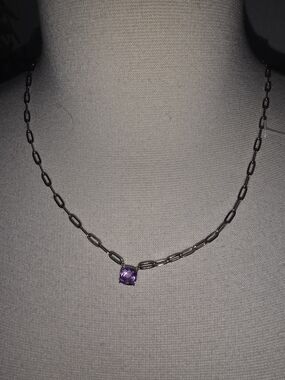 Sterling Chain Necklace with Purple Gemstone Accent